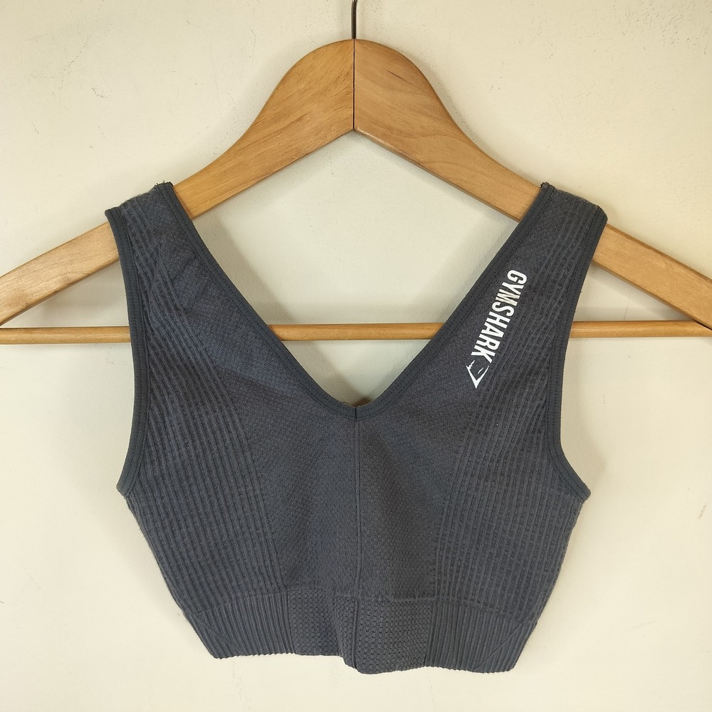 Gymshark Sports Bra Womens XS Ribbed Seamless V-Neck Athleisure Gray